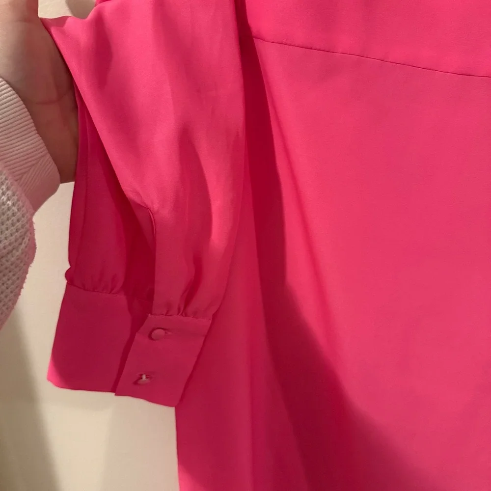 J. Crew Bright Pink Puff Sleeve Keyhole Back Blouse Womens‎ Size S